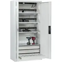 C+P Comfort acculaadkast met massieve plaatstalen deuren, H 1950 x B 930 x D 500 mm, lichtgrijs