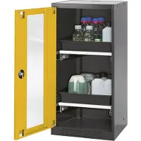 ASECOS Chemicaliënkast, vleugeldeur en glasplaat, 2 schuifladen, H 1105 mm, veiligheid: