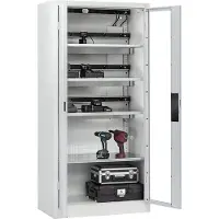 C+P Comfort acculaadkast met kijkvenster van acrylglas, H 1950 x B 930 x D 500 mm, lichtgrijs
