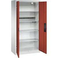 C+P acculaderkast Basic met deuren van massief plaatstaal, H 1950 x B 930 x D 500 mm, lichtgrijs/ruinrood