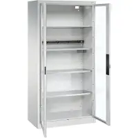 C+P Basic batterijlaadkast met kijkvenster van acrylglas, H 1950 x B 930 x D 500 mm, lichtgrijs