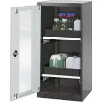 ASECOS Chemicaliënkast, vleugeldeur en glasplaat, 2 schuifladen, H 1105 mm, lichtgrijs