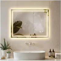 TecTake Badkamerspiegel Clara - Rechthoekige Spiegel met LED Verlichting - 70 x 50 cm - Wandspiegel - Anti Condens - Met Verwarming - Dimbaar - 3 Licht Kleuren - Frameloos - Touchbediening