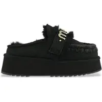 Mou Mouvoor vrouwen. MU.FW681006A Echo Leren Klompen met Logo op Zwarte Band (40), Leer, 3 tot 5 cm, Geen, Casual