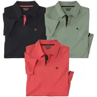 Atlas For Men - Set van 3 effen polo’s van katoen - Heren - Verkrijgbaar in grote maten - M