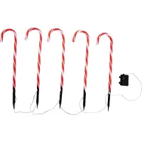 Luca Lighting Set van 5 kerst prikkabels rood met witte zuurstok incl. LED met timer IP44 - Melchior