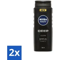 Nivea 2 x MEN - Douchegel - Deep Clean 3-in-1 - 500 ml - Diepe Reiniging - Microklei - Douchegel - Lichaam Reinigen - Gezicht Reinigen