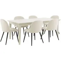 Ebuy24 Venedig eethoek eettafel wit 95x180/276 met 2 stuks extra plaat 6 stoelen fluweel beige.