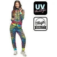Boland - Trainingspak Leopard art babe UV (L) - Volwassenen - - 80s - 90s - foute party - grappig - retro trainingspak - neon