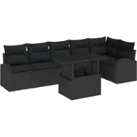 vidaXL Tuinset met 7 zitplaatsen, zwart, van polyrotan