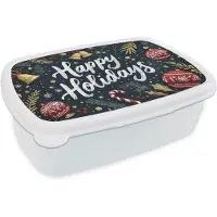 MuchoWow Broodtrommel Wit - Lunchbox Feestelijk - Kerstgroet - Kleurrijk - Brooddoos 18x12x6 cm - Brood lunch box - Broodtrommels voor kinderen en volwassenen