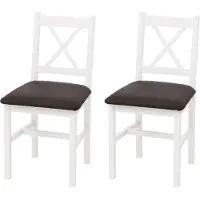 Mendler Set van 2 eetkamerstoelen -F77, leunstoel keukenstoel stoel, massief hout stof landhuis ~ wit, bekleding zwart