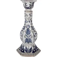Clayre & Eef Kandelaar Ø 18x36 cm Wit Blauw Porselein