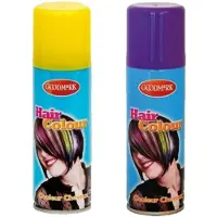 Goodmark Carnaval verkleed haarverf - haarspray - kleuren paars en geel - 125 ml per flacon - verven