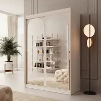 Meubella - Moniq - Kledingkast met schuifdeuren - Beige - 150x65x215cm