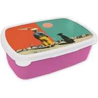MuchoWow Broodtrommel Roze - Lunchbox Retro - Jongen - Hond - Rood - Groen - Brooddoos 18x12x6 cm - Brood lunch box - Broodtrommels voor kinderen en volwassenen