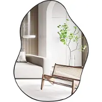 Costway onregelmatige wandspiegel, asymmetrische spiegel, ingelijste hangspiegel, moderne make-upspiegel, wand, decoratief voor hal, badkamer, slaapkamer (zwart, 78 x 56 cm)