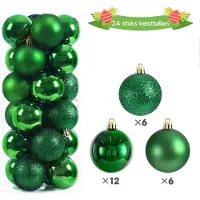 LONGZIMING -24x Donkergroene Kerstballen Ø6 cm – Onbreekbare Kerstboomdecoratie Set met Matte, Glanzende & Glitter Afwerking in Opbergdoos
