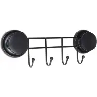 Yoka Home Zwarte Wandrek met 4 Haken - Zonder Boren - Mat