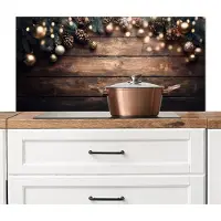 KitchenYeah Spatscherm keuken 100x50 cm - Kookplaat achterwand Kerstdecoratie - Houten - Dennenappel - Bruin - Muurbeschermer - Spatwand fornuis - Hoogwaardig aluminium