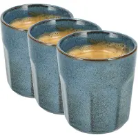 Discountershop Koffiekopjes Set van 3 – Blauw Glazuur Bekers 200ml Zonder Oor – Keramische Espresso Kopjes en Cappuccino Bekers – Aardewerk Koffiemokken – Voor Koffie, Thee en Horeca Gebruik