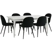 Ebuy24 Venedig eethoek eettafel wit 95x180/276 met 2 stuks extra plaat 6 stoelen velours zwart.