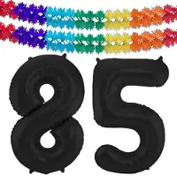 Folat folie ballonnen - Leeftijd cijfer 85 - zwart - 86 cm - en 2x feestslingers gekleurd 600 cm - versiering - feestartikelen