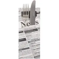 Papstar Bestekzakjes Newsprint, b 85 x h 200 mm, incl. 2-laags servet b 330 x h 330 mm, FSC papier, zwart-wit, 520 stuks.