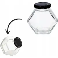 Chomik Zesijdige Glazen Pot 280ml met Deksel - Ideaal voor Honing & Jam
