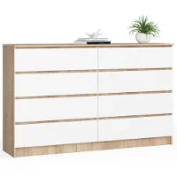 Akord Ladekast K160 met 8 Lades / Furniture Factory / Sonoma Eik - Wit / 160 x 99 x 40 cm