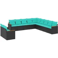 vidaXL 11-delige tuinbankset met kussens, zwart polyrotan