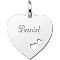 MOOYE ® - Collectie Zilveren graveerplaatje Hart met 2 hartjes ketting hanger