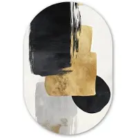 MuchoWow Muurovaal 40x60 cm - Ovale wanddecoratie Goud - Rechthoeken - Cirkels - Abstract - Ovalen schilderij - Muurdecoratie woonkamer - Kamer decoratie - Schilderijen - Wandcirkel