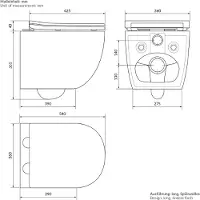 LuxeBath Randloze wandcloset lang 52 cm zwart mat gemaakt van Duroplast