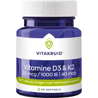 Vitakruid Vitamine D3 & K2 in MCT-olie voor verhoogde opname 90 softgels