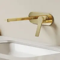 Emke Inbouw Wastafelkraan - Warm en Koud Mengkraan - 21,5 cm Uitloop - Eéngreeps - Wandmontage - Goud