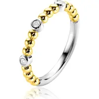 Zinzi gold plated zilveren aanschuifring met bolletjes scheen en drie ronde zettingen bezet met witte zirconia ZIR2569