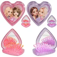 TOPModel - Folding Hairbrush with Mirror - Heart Shaped - Transparent Pink and Purple (0413030)