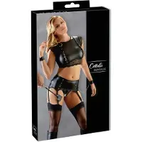 Cotelli Collection Bondage Set met Top en Jarretel Slip