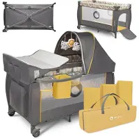 Lionelo Sven Plus 2in1 Meegroeibed & Campingbedje - 127x60 cm - Tot 15 kg - Co-Sleeper - Reisbed met Commode, Organizer, Klamboe en Interactief Speelgoed