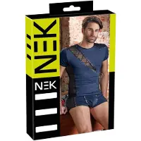 NEK - heren top - vetersluiting en netstof inzet - zwart/blauw - M