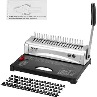 Vevor Bindmachine, Kambindmachine 21-gaats binding 450 vellen, Boekbindmachine met 100 stuks 3/8 inch kambindruggen, voor briefformaat, A4, A5