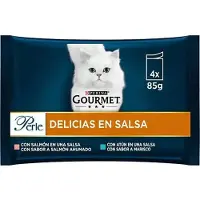 Purina Gourmet Perle Delicias Saus Tonijn Zalm 4x85g Katten Snack 12 Eenheden