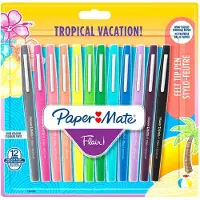 Paper Mate Flair-viltstiften | Medium punt (0,7 mm) | Diverse tropische-vakantiekleuren | 12 stuks