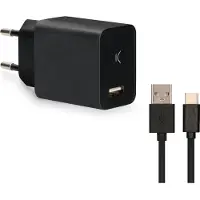 Ksix Wandlader + USB-A naar USB-C kabel, , zwart