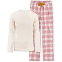 Little label pyjama met roze geruite broek Meisjes Stretchkatoen Ronde hals - maat 122/128