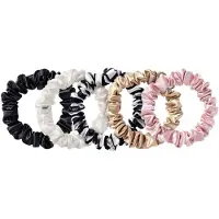 Slip Zijde Midi Scrunchies in Zwart, Wit, Marine Stripe, Roze en Karamel - 100% Pure 22 Momme Mulberry Zijde