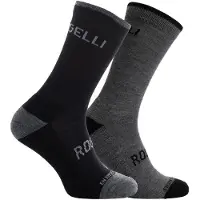 Rogelli Fietssokken Heren en Dames 2-pack - Wielrensokken Merino Wol - Zwart en Grijs - 18-22cm Hoog - Maat 44-47