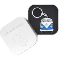 Brisa VW Collection - Volkswagen geëmailleerde metalen sleutelhanger-ring sleutelaccessoire in T1 Bulli Bus-design (voorkant/blauw)