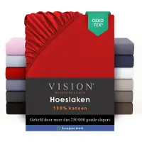 Vision Home VISION Hoeslaken - 100% katoen - 160x200 cm - Rood - Tweepersoonsbed - Oekotex gecertificeerd